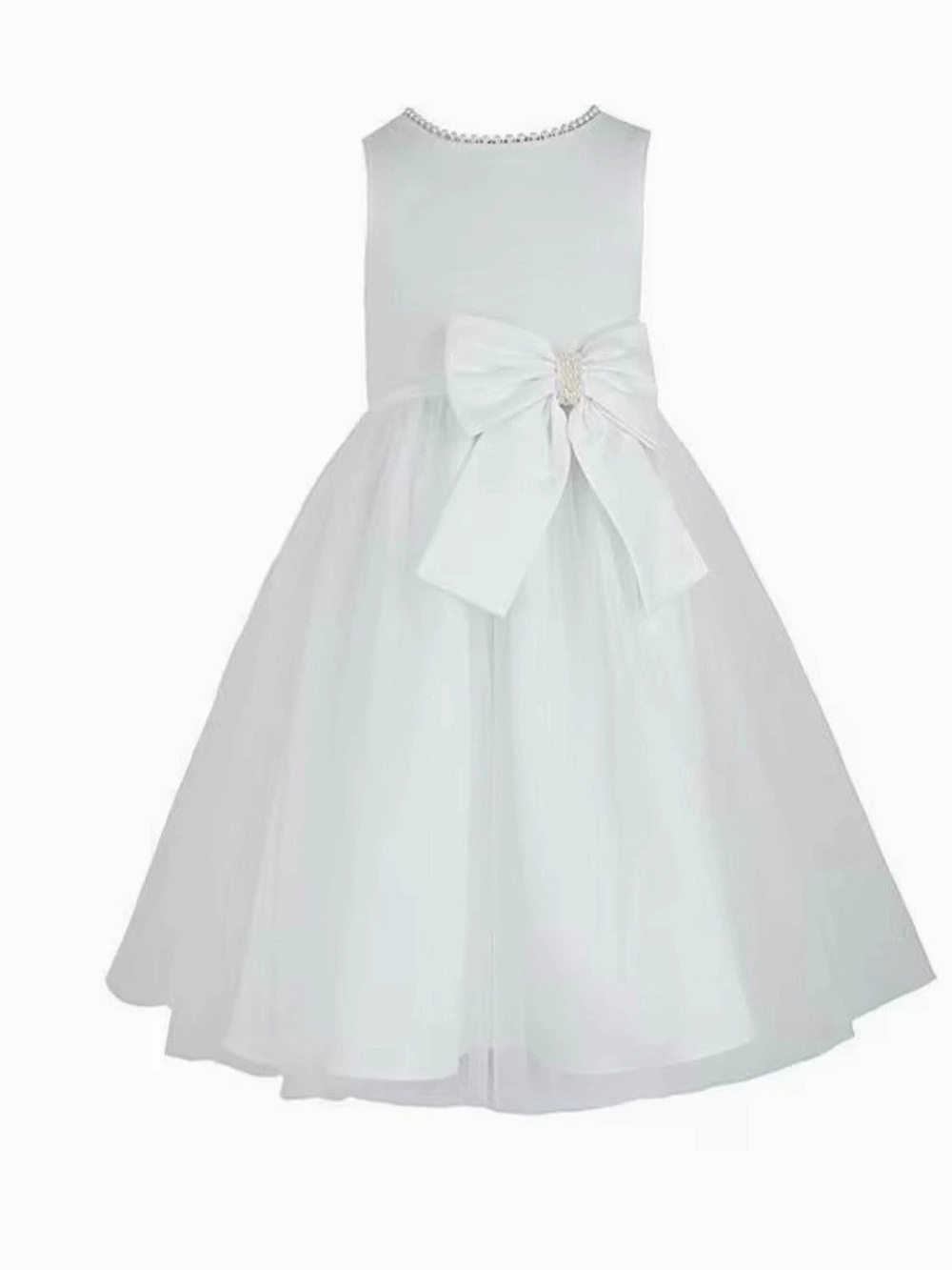 White Formal Flower Girl Dress with Bow